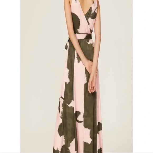 NWOT Anthropologie X Hutch Leah Sleeveless Wrap Maxi Pink Green Tropical - Picture 3 of 7